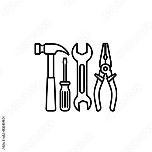 Assorted Hand Tools Set Including Hammer Wrench Pliers and Screwdriver for Repair Work