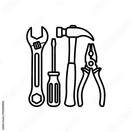 Assorted Hand Tools Set with Wrench Screwdriver Hammer and Pliers for DIY Repairs