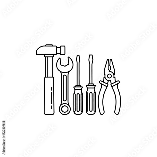 Assortment of Hand Tools Including Hammer Wrench Screwdriver Pliers for Repairs