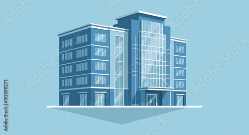 A modern geometric building with a flat design aesthetic is prominently featured in this illustration silhouette high quality professional detailed modern
