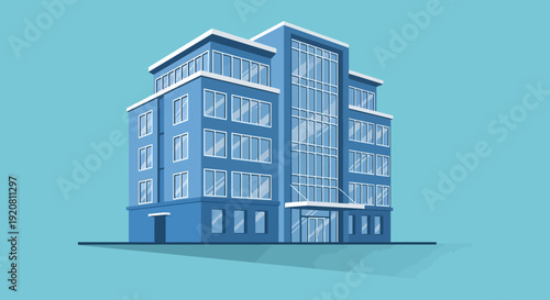 A modern blue apartment building with a geometric design and a striking silhouette high quality professional detailed modern elegant stylish clean
