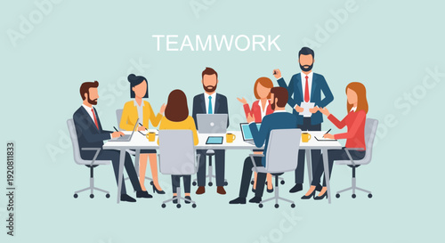 A diverse group of business professionals collaborate around a conference table showcasing effective teamwork silhouette high quality professional detailed modern elegant