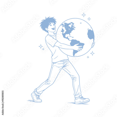 Man carries the planet illustration vector icon Vector illustration on a white background