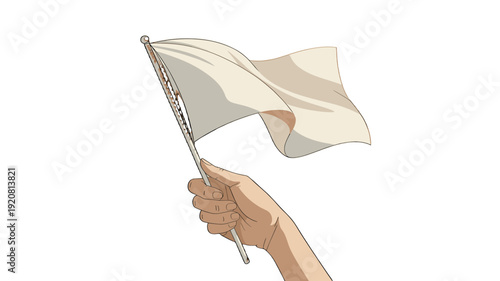 Hand holding a white flag, symbolizing surrender.