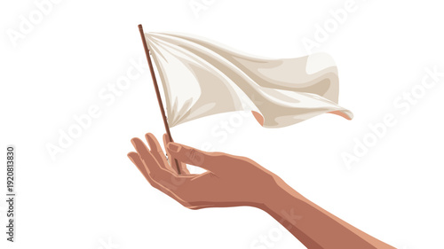 A hand holding a white flag signaling surrender.