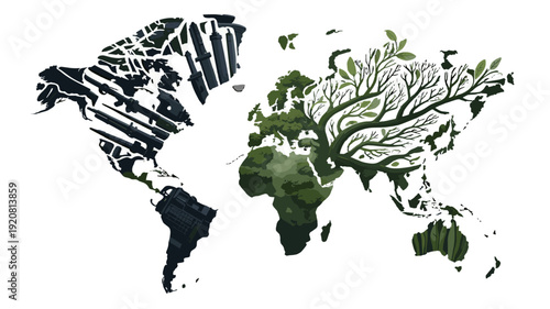 World map featuring the theme of environment, nature and eco-friendly.