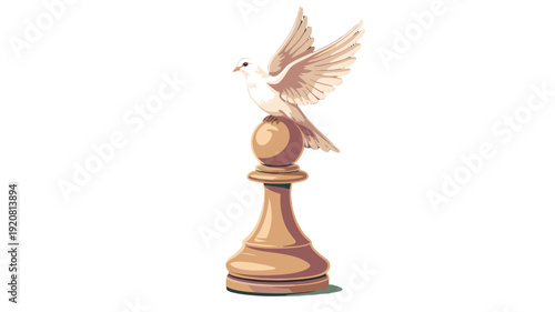 A dove perched gracefully atop a chess piece, symbolizing peace and strategy.