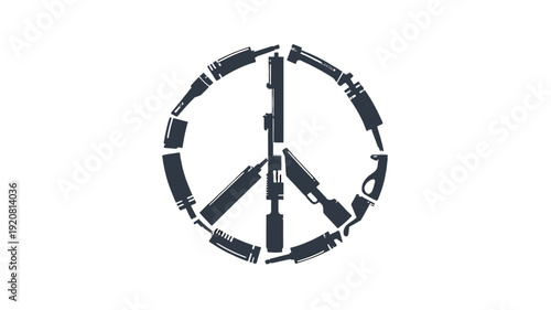 Peace symbol comprised of weapons.