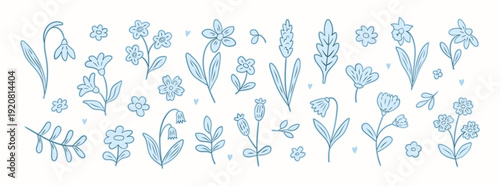 Set of doodle flower spring summer stickers