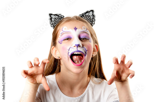 Wallpaper Mural Face Art Of A Girl With Cat Face Painting For A Children's Party On A White Background Torontodigital.ca