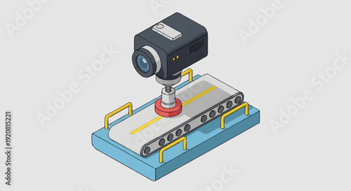 Industrial machine vision camera inspecting products on conveyor belt.