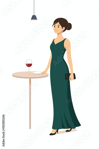 Elegant young woman in evening dress at cocktail party vector illustration