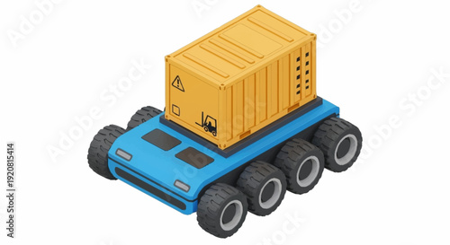 Heavy Duty Wheeled Robot Transporting Shipping Container.