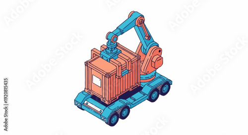 Isometric illustration of a container crane on wheels.