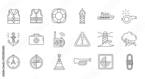Collection of Simple Line Icons Representing Travel and Adventure.