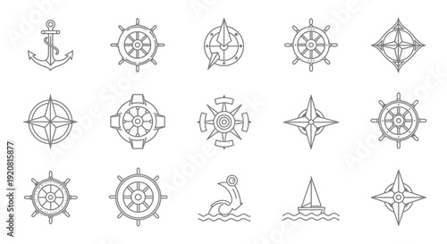 Collection of simple line art navigation icons and symbols.