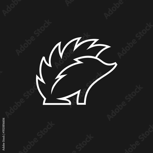 Minimalist White Outline Hedgehog Line Art Illustration Vector Icon on Black Background