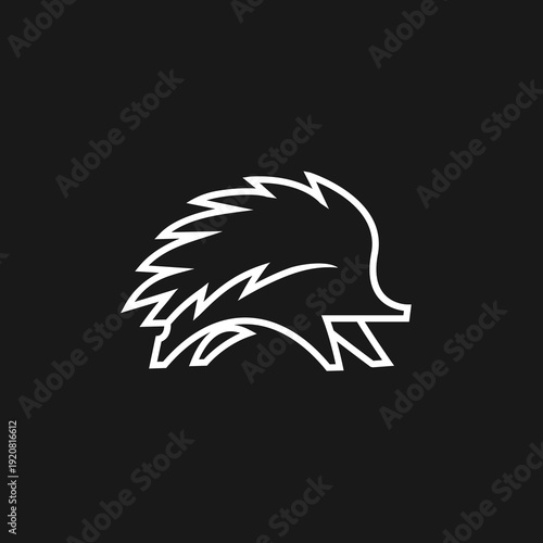 Minimalist Hedgehog Line Art Logo Icon Vector Illustration on Black Background