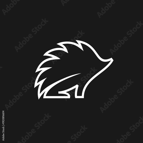 Minimalist Line Art Hedgehog Logo Icon on Black Background