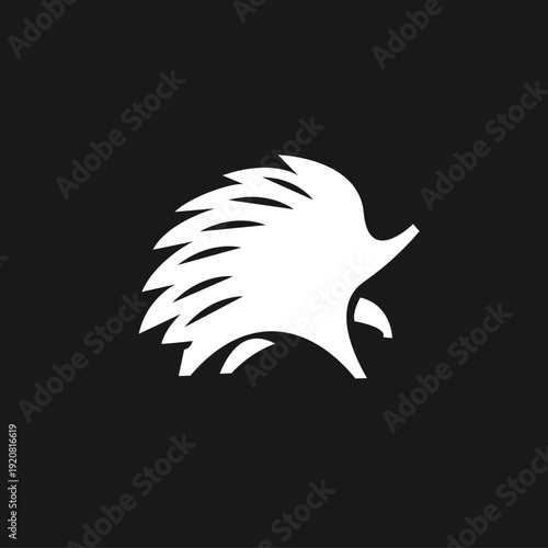 White Hedgehog Silhouette Logo Icon Minimalist Design on Black Background