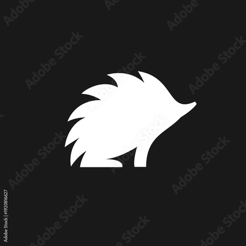 Minimalist White Hedgehog Silhouette Icon on Black Background