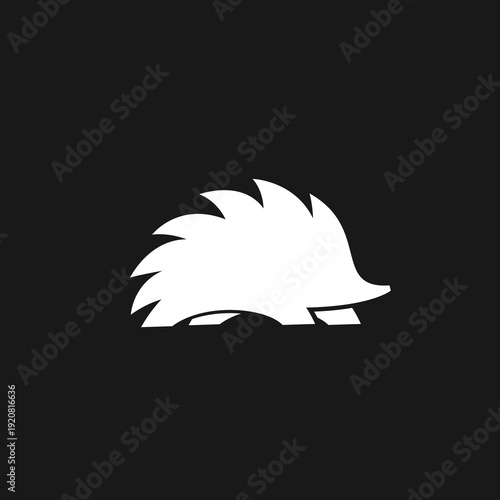 White Hedgehog Silhouette Logo Icon - Minimalist Animal Graphic Design on Black Background