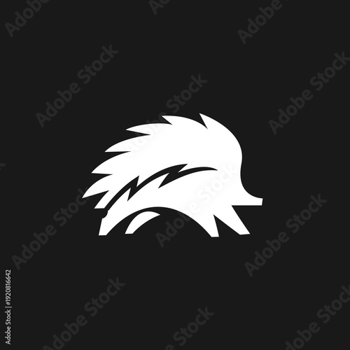 Minimalist Hedgehog Logo Icon Graphic White on Black Background