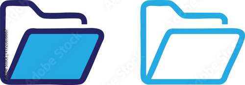 Blue Digital Folder Icons, Outline and Filled Folder UI Elements, vector, illustration, silhouette.