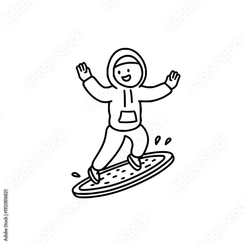 Smiling Astronaut Surfing on Space Board in Zero Gravity