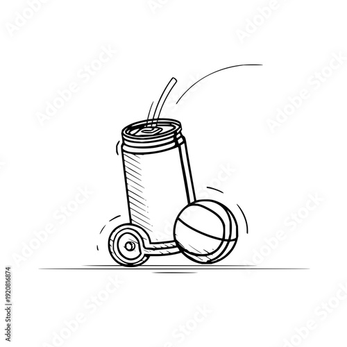 Basketball and Sports Drink Bottle on Wheels