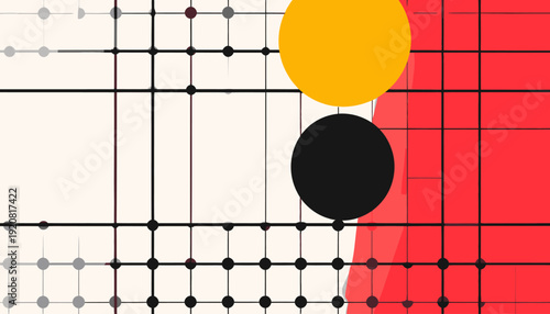 Abstract Composition with Circles and Grid Pattern