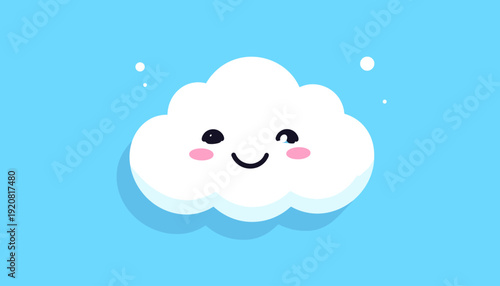 Cute Smiling Cloud Cartoon Character on Blue Background