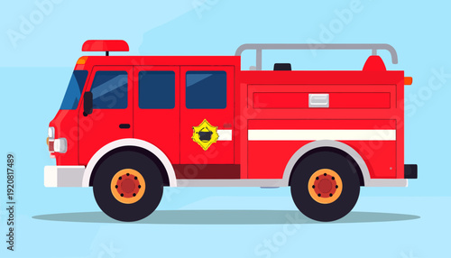Cartoon Fire Truck on a Blue Background