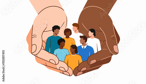 Diverse People Protected by Caring Hands Concept