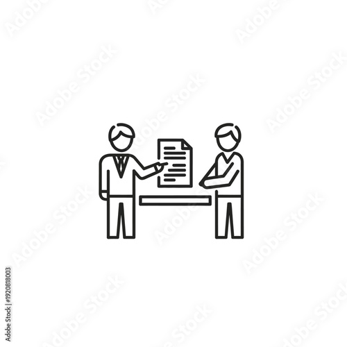 Business Meeting Illustration of Two People Discussing Documents in Office