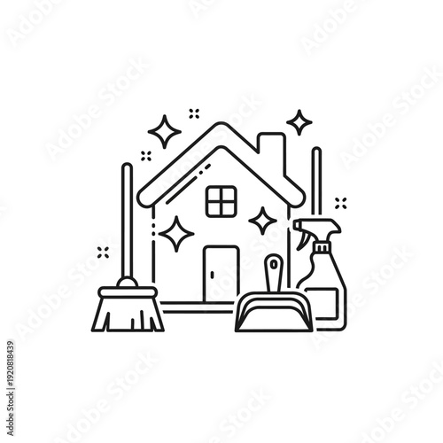 Clean and Sparkling House Exterior with Cleaning Supplies and Equipment