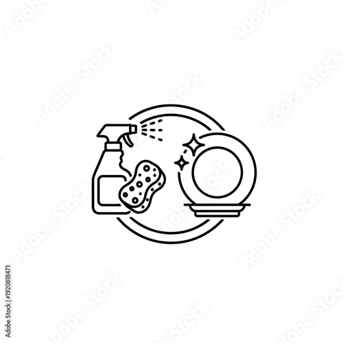 Clean Dishwashing Sink Scene with Soap Sponge and Spray Bottle