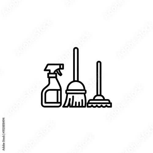 Clean House Cleaning Supplies with Spray Bottle and Broom for Household Maintenance