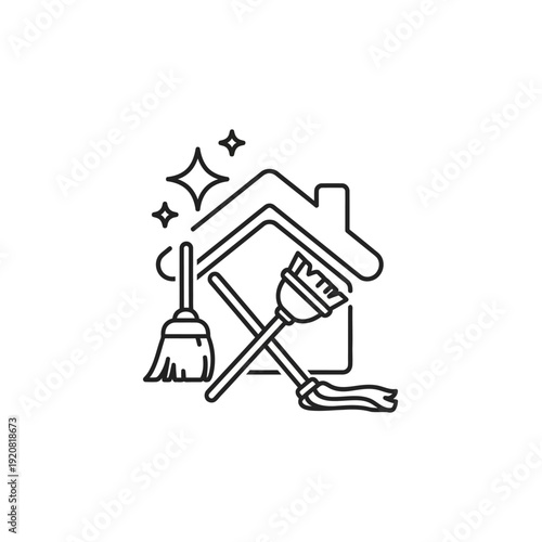 Cleaning and Housekeeping Tools With Broom and Scrub Brush for Home Maintenance