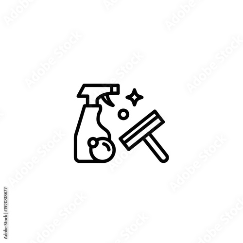 Cleaning and Disinfecting Supplies with Spray Bottle and Brush Illustration