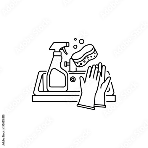 Cleaning and Washing Supplies: Sponge, Spray Bottle, and Hand in Action