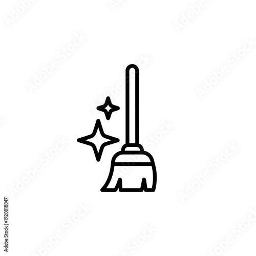 Cleaning Equipment Icon Featuring Mop and Sparkles for Sanitation and Hygiene
