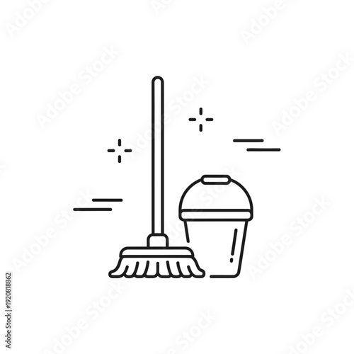 Cleaning Equipment Icon with Mop and Bucket for Janitorial Services