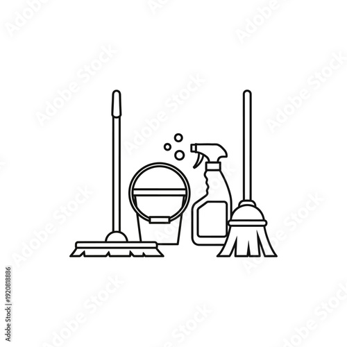 Cleaning Equipment Set with Broom Mop Spray Bottle and Cleaning Tools