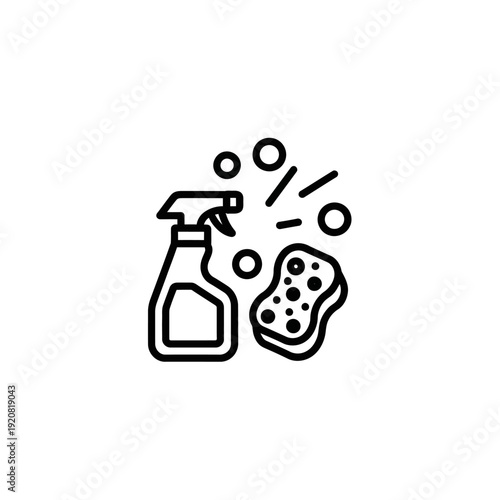 Cleaning Spray Bottle with Sponge and Bubbles in a Minimalist Style