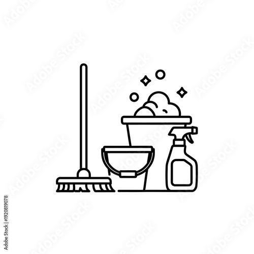 Cleaning Supplies and Broom for Household Cleaning Tasks