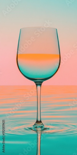 A glass of wine with vibrant colors and ripples.