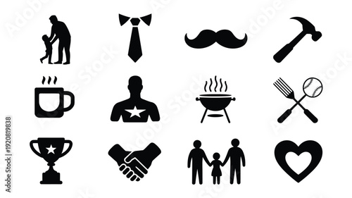 Fathers day minimalist silhouette icons set for greeting cards social media and marketing materials on white background