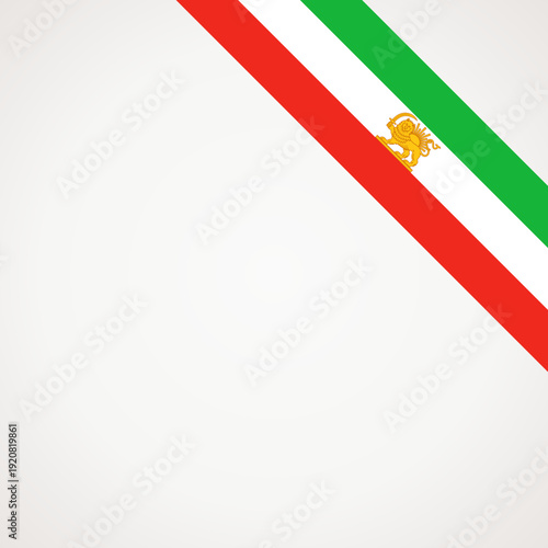 Corner slanted ribbon Lion and Sun flag of Iran for a top right area of a page.