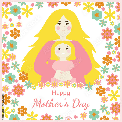 Happy Mother's Day, Mom and baby with flowers
